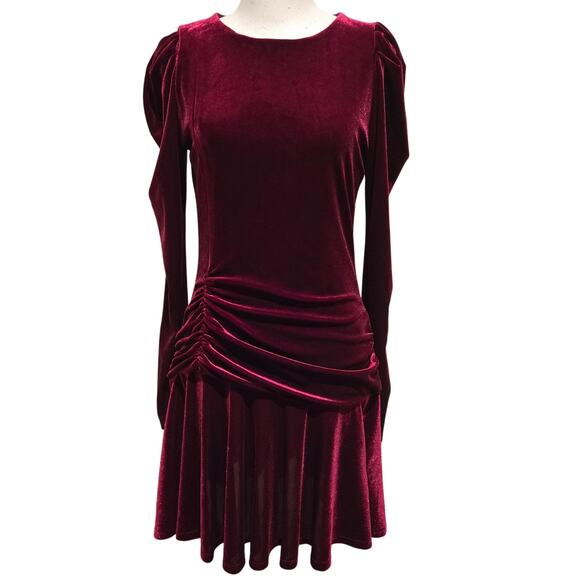Black Halo NWT Arlo Dark Red Berry Velvet Draped Cocktail Mini Dress, Size 4 - Picture 4 of 12